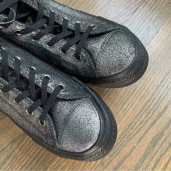 NEW Converse CT All Star Lux Hidden Heel Wedge Silver Sparkle Black 550669C - Picture 7 of 12